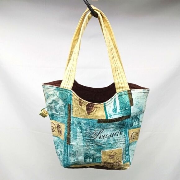 Paul Brent Seaside Blue and Tan Tropical Tote Bag Sturdy Canvas Beach Resort.... - Picture 2 of 11